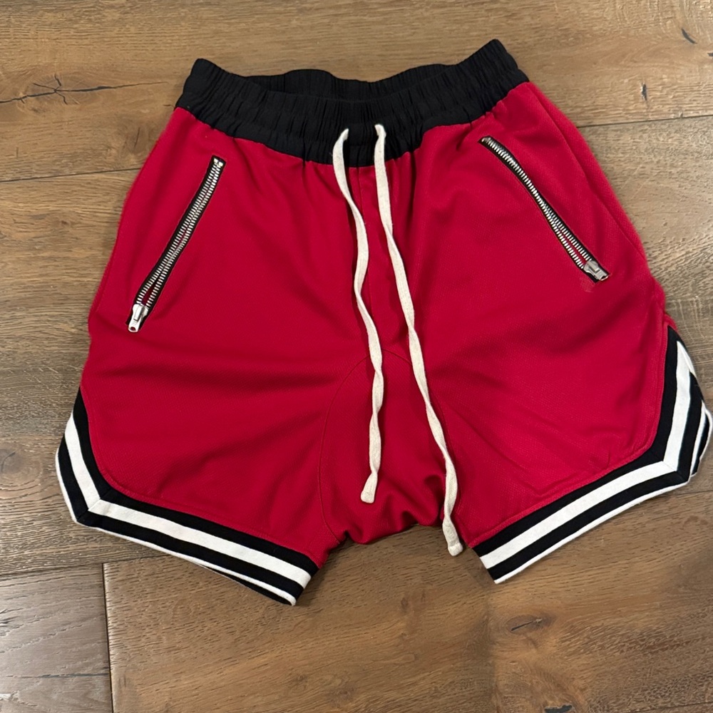 Men's Red Athletic Shorts with Black and White Trim